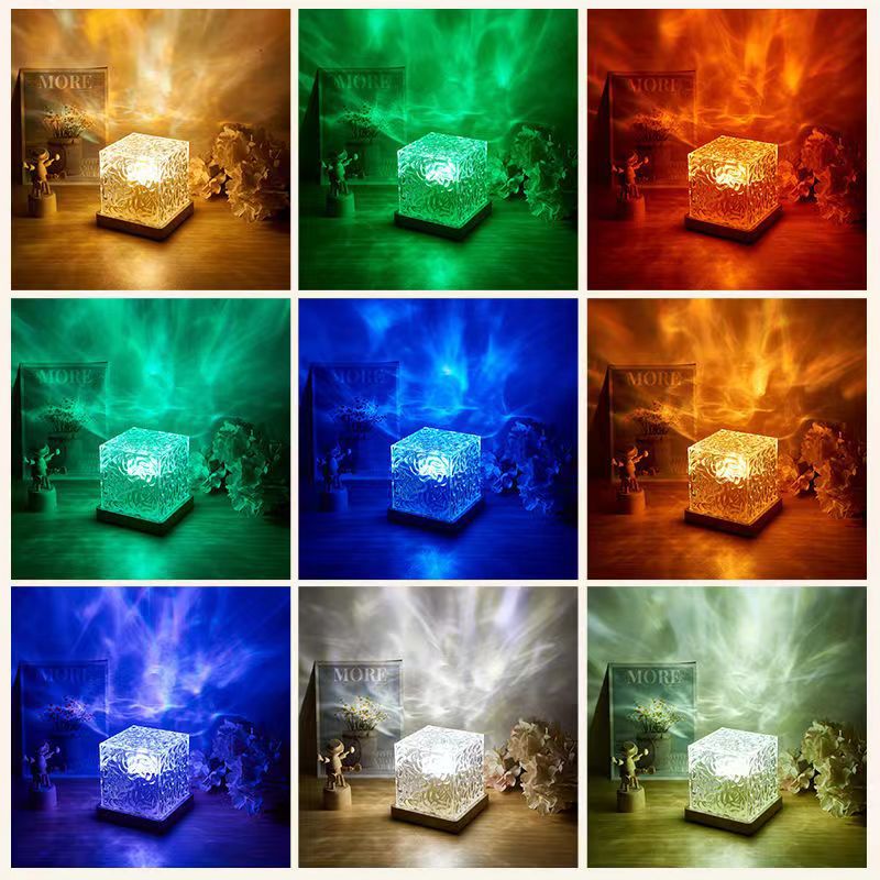 Křišťálová LED lampa s efektem vodní hladiny – Aurora Cube